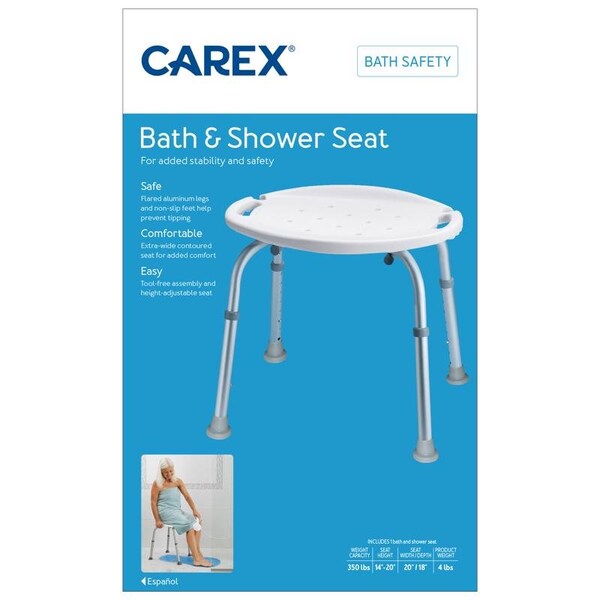 Carex Health Brands Blue/White Bath/Shower Seat Aluminum 20.5 in. H X 20 in. L FGB75200 0000 - main